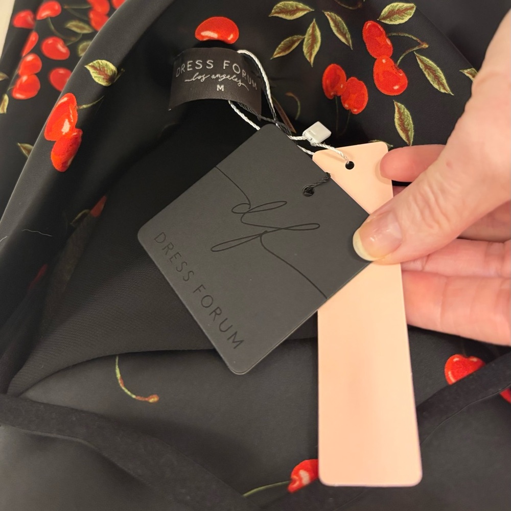 NWT Women’s Dress Forum Black Dress with Red Cherry Print Size Medium - Picture 2 of 5